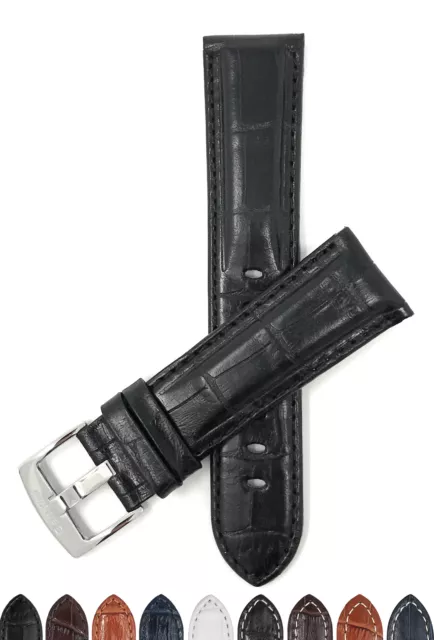 Bandini Leather Watch Band, Alligator Style Strap, 18mm - 30mm Extra Long Too