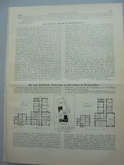 1907 84 Realschule in Riesenburg WP Berlin Charlottenburg Lützower Kirche