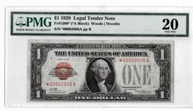 1928 $1 FR-1500* RED SEAL LEGAL TENDER ***STAR*** PMG VF20--RARE NOTE!!(1 of 39)