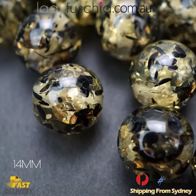 50PCs 14mm Amber Black Round Shape  Acrylic Bead Make Your Own DIY Craft Sydney 3