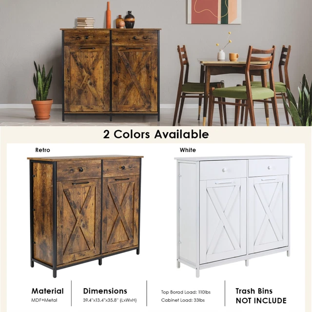Tilt Out Double Trash Can Cabinet 10 Gallon Kitchen Bin Holder with 2 Drawers US Tilt Out Double Trash Can Cabinet 10 Gallon Kitchen Bin Holder with 2 Drawers US