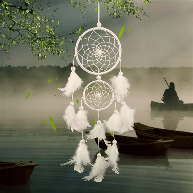 White Dream Catcher Circular With Feathers Wall Hanging Decoration Decor EW