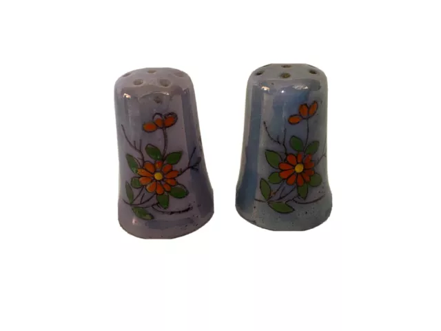 Vintage Lusterware Salt & Pepper Shakers Hand Painted Ceramic Floral Japan