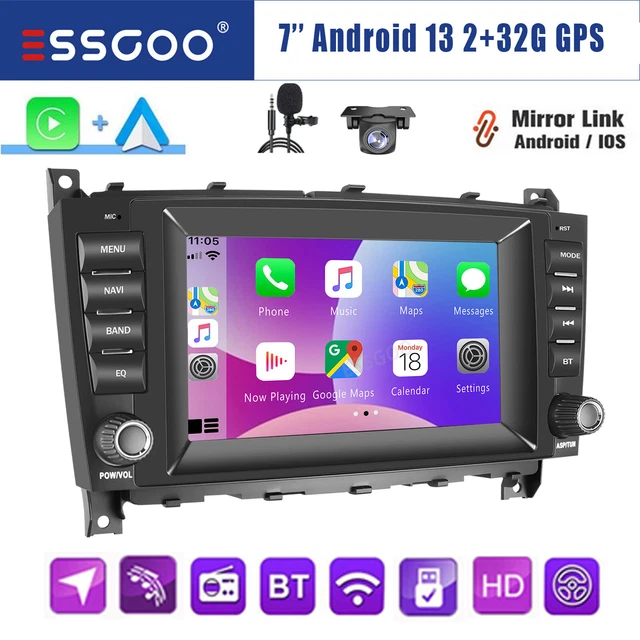 Autoradio Android 13 2+32G CarPlay GPS + KAM per Mercedes CLK/C Classe W203 W209