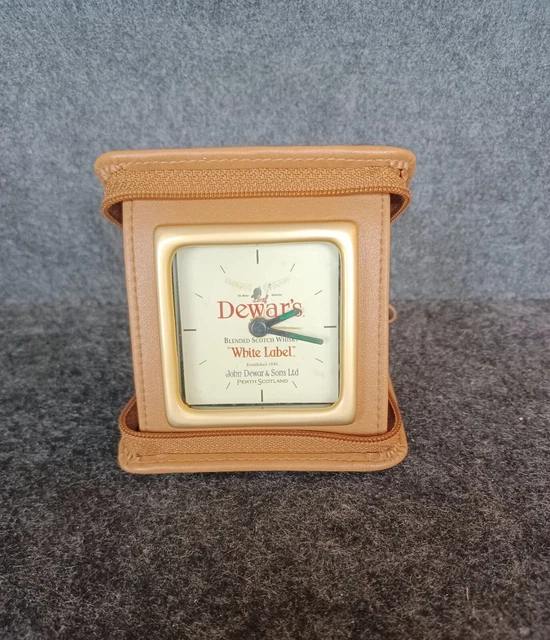 Dewar's Travel Clock With Alarm Vintage Tan Pouch With Zipper Works Tested