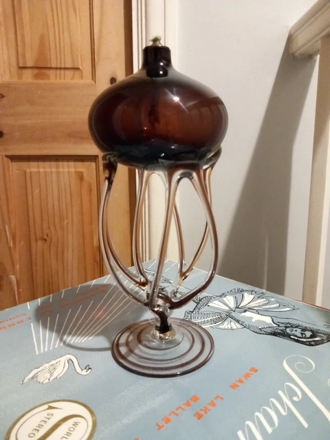 Jozefina Krosno Art Glass - Exquisite Purple Jellyfish Pedestal Oil Lamp.