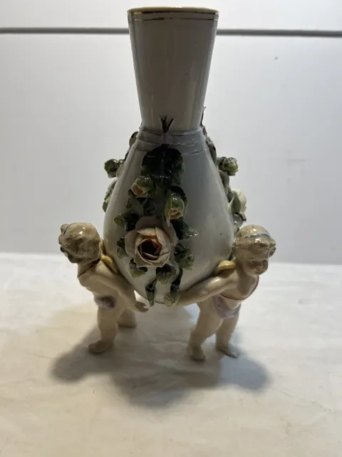 Sitzendorf  German Dresden Porcelain Cherub/ Angels Putti Vase