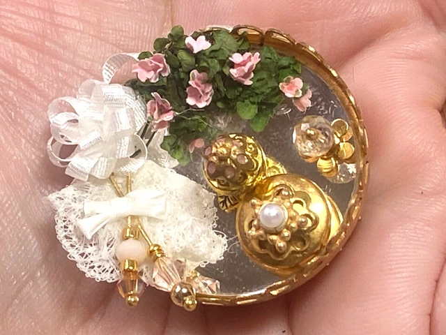 Artisan Mirror Brass Vanity Tray Perfumes Powder Hatpns Dollhouse 1:12 OOAK mini