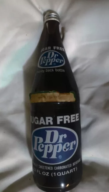 Sugar Free Dr Pepper 32 oz Money Back Glass Bottle  Full Great Condition