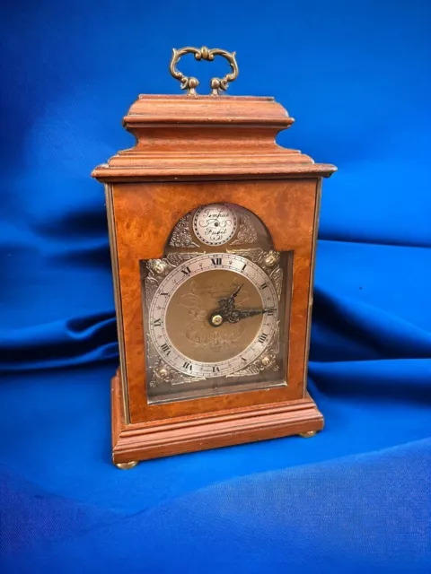 Miniature Bracket Clock by ' Elliott' of London Burr Walnut. Retailed by Garrard