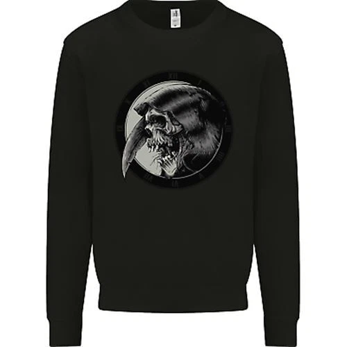 Grim Reaper Clock Skull Biker Gothic Demon Mens Sweatshirt Jumper