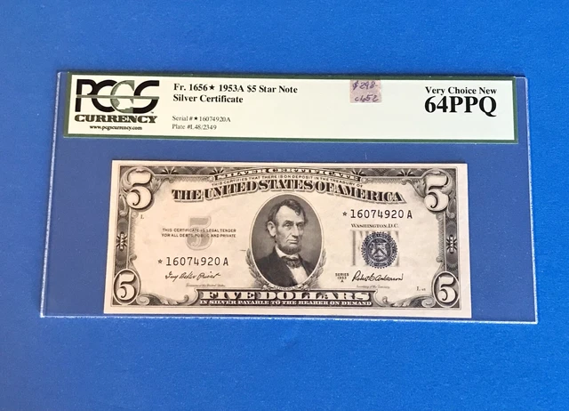 $5 1953 SILVER STAR Fr. 1656•  PCGS 64 PPQ  RARE!!   REDUCED!!  (c652)