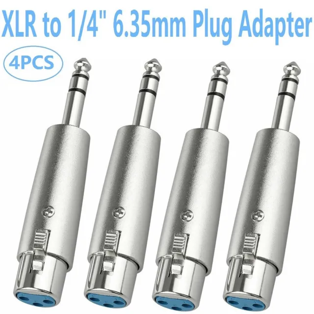 4 Pack XLR Female to 1/4" 635mm Stereo Male Plug TRS Audio Cable Adapter