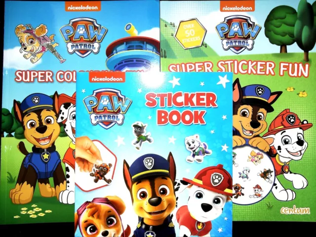 PAW PATROL Sticker Colouring Activity Books set of 3 New Kids Children's Fun 3+