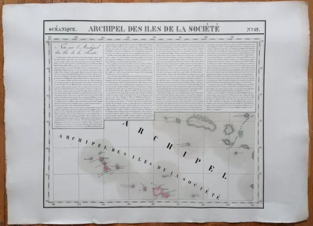 Pacific Large Original Map Tahiti Bora Bora by Vandermaelen - 1827