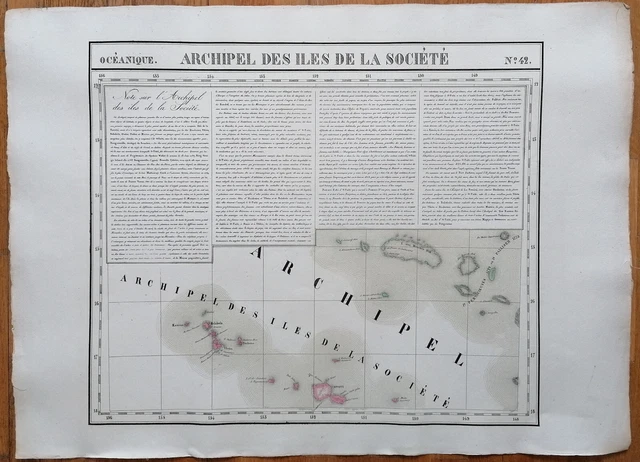 Pacific Large Original Map Tahiti Bora Bora by Vandermaelen - 1827