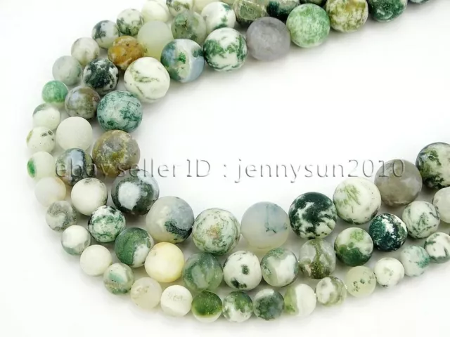 Natural Matte Tree Agate Gemstone Round Beads 15'' Strand 4mm 6mm 8mm 10mm 12mm