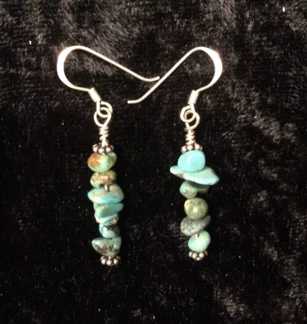 Vintage Native American Sterling Silver And Turquoise Nugget Dangle Earrings
