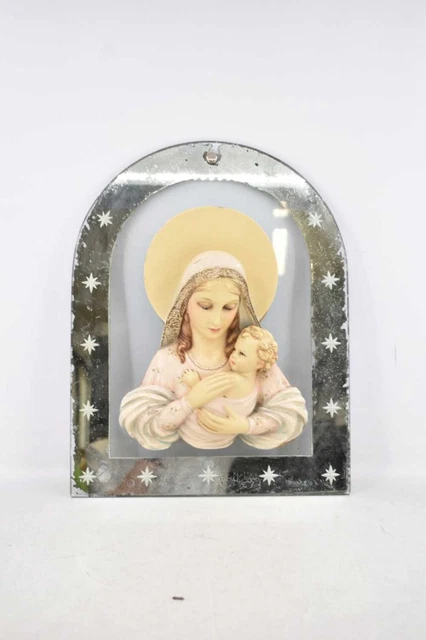 Quadro Su Vetro In Rilievo Madonna Con Bambino 42x33 Cm