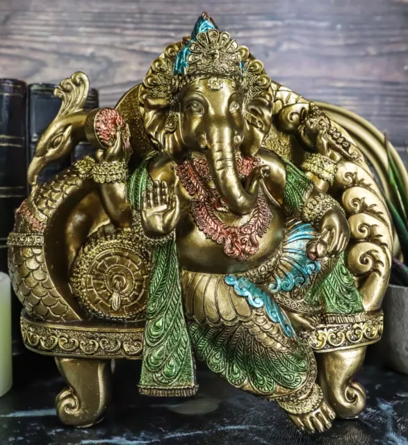 Vastu Hindu God Ganesha Ganapati Seated On Peacock Bird Train Throne Figurine