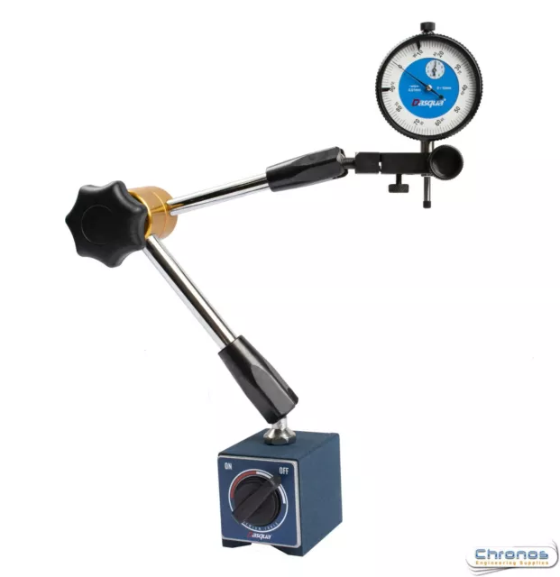 Dasqua Fine Adjustment Magnetic Base and 0-10 mm IP54 Waterproof Dial Gauge Set