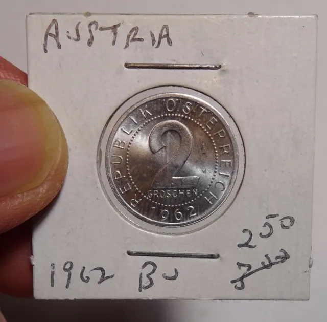 1962 Austria 2 groschen coin, BU