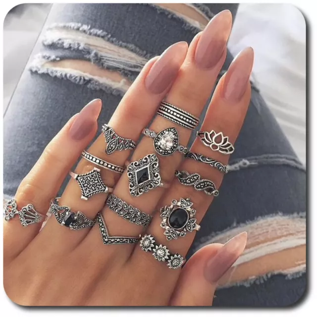 Set 15 Ringe Ring Fingerspitzen Gliederring Fingerring Stein Kristall Strass