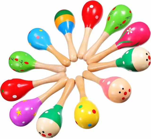 24x Wooden Maracas Rattle Baby Kids Musical Instrument Hand Shaker Party Toy Set