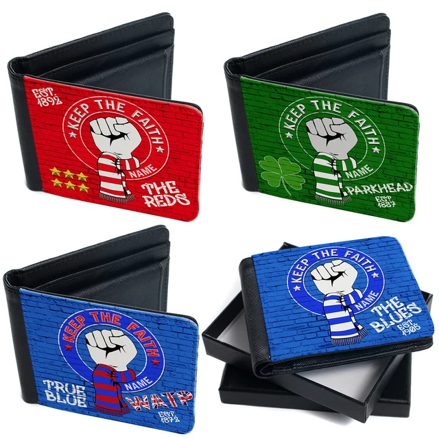 Mens Football Wallet Keep The Faith Retro Coin Card Personalised Gift All Teams