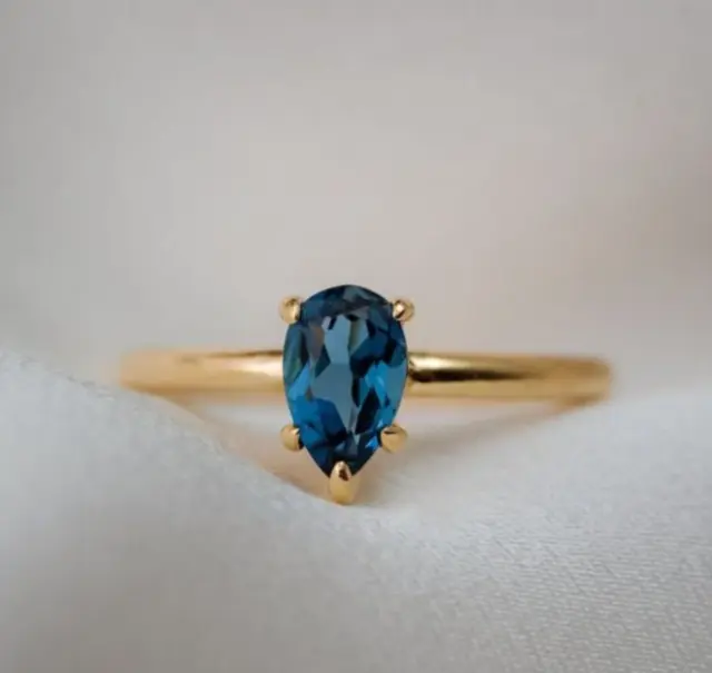 NATURAL LONDON BLUE Topaz Gemstone Ring 10k Solid Gold Ring Handmade ...