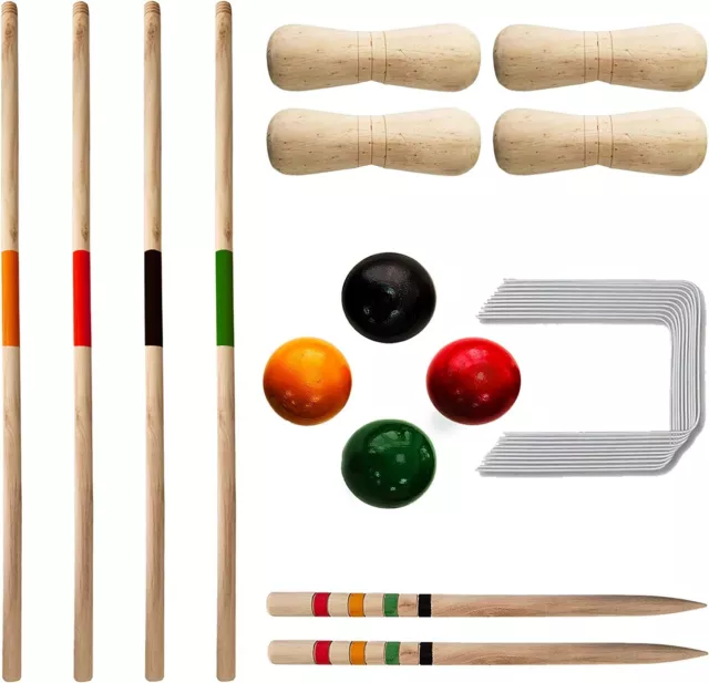 Set 4 Giocatori Tradizionali Palline Da Mazza Da Giardino In Legno Croquet Giocattolo Esterno Gioco Divertente