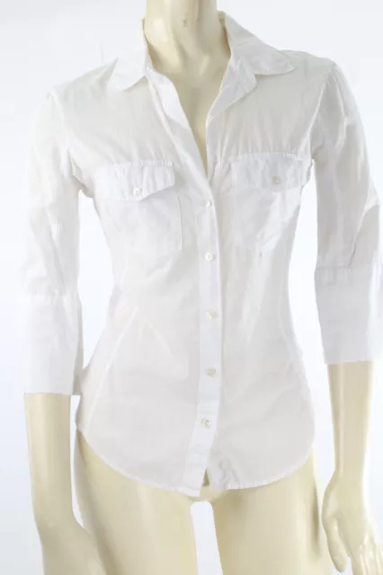 James Perse White Cotton 3/4 Sleeve Roll Button Down Shirt Size 1
