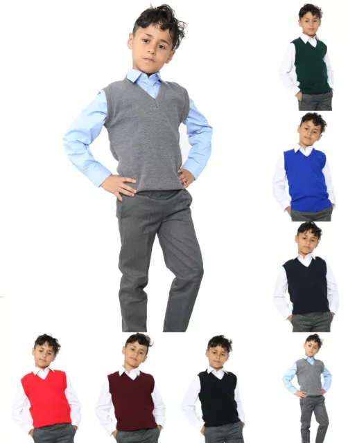 Boys Knitted Tank Top V Neck Sleeveless Jumper School Uniform Smart & Comfortabl