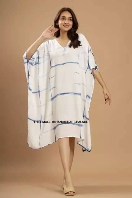 Blu Cravatta Tintura Kaftano Prendisole Mini Lounge / Vacanza/Maxi / Caftano Da