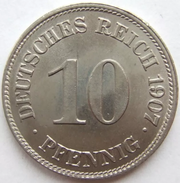 Moneta Reich Tedesco Impero Tedesco 10 Pfennig 1907 E IN Uncirculated