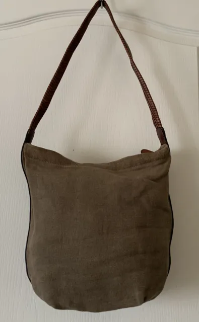 Fossil Vintage Olive Canvas & Leather Strap Hobo Bag Shoulder Purse