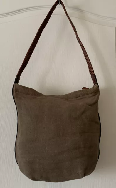 Fossil Vintage Olive Canvas & Leather Strap Hobo Bag Shoulder Purse Fossil Vintage Olive Canvas & Leather Strap Hobo Bag Shoulder Purse