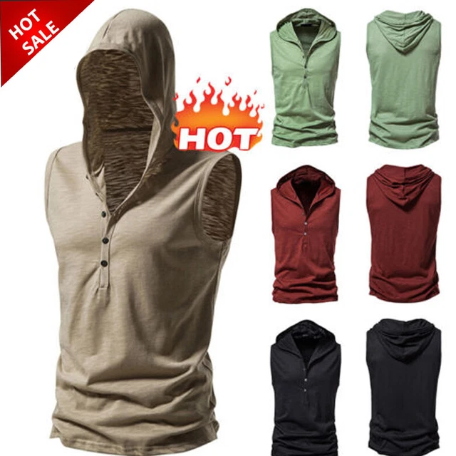 Canotta Da Uomo Con Cappuccio Canotta Sportiva Palestra Gilet Senza Maniche ☆