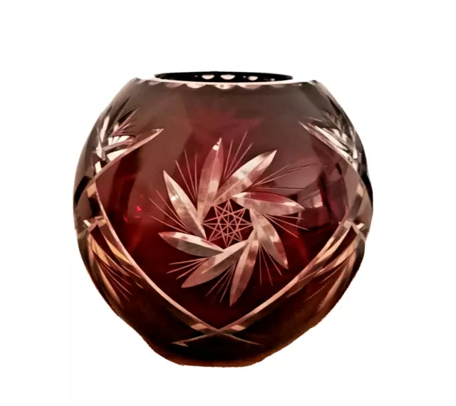 Vase Bleikristall Rot geschliffen Überfang 14 cm Kugel Bordeaux