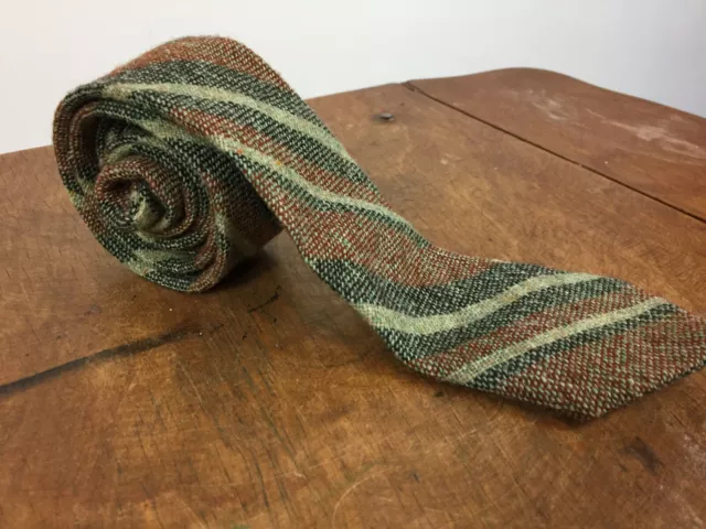 Vintage 50s 60s Mens Skinny Neck Tie Necktie Tweed Wool Woven Knit Atomic Retro