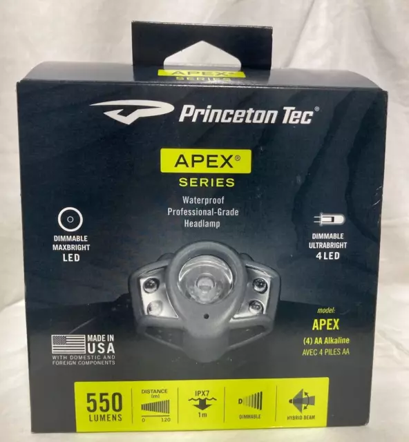 Princeton Tec Apex Series Waterproof Pro HeadLamp Dimmable LED Light - APX550-BK