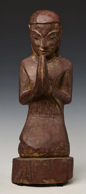 18th Century, Shan, Rare Antique Burmese Wooden Seated Disciple
