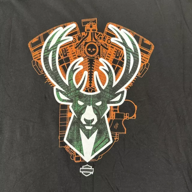 Harley Davidson & Milwaukee Bucks Shirt, Black Long Sleeve, Mens XXL 2