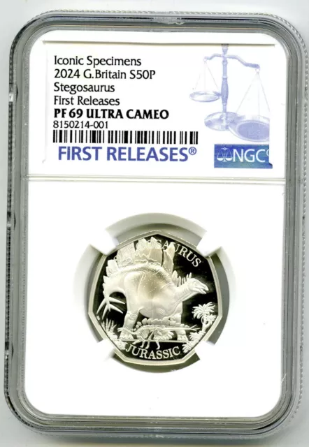 2024 Great Britain S50P Silver Proof Ngc Pf69 Ucam Stegosaurus First Releases