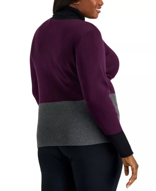 Calvin Klein Women's Plus Size Ribbed Turtleneck Sweater (Aubergine Combo, 2X) 2