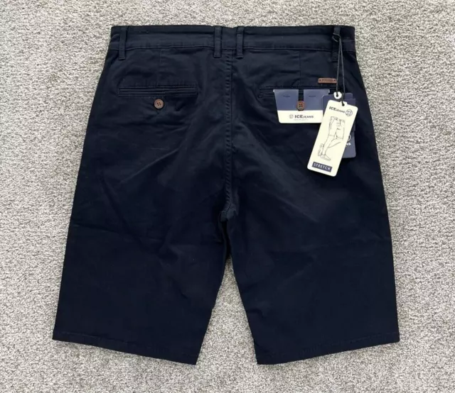 ICE JEANS Brand Men's 32 / 10" Chino Shorts Premium Stretch Navy Blue Twill NWT 2