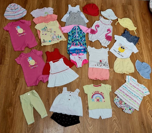 #37 Huge Bundle Of Baby Girls Summer Clothes Age 3-6 Months Outfits Rompers Hats