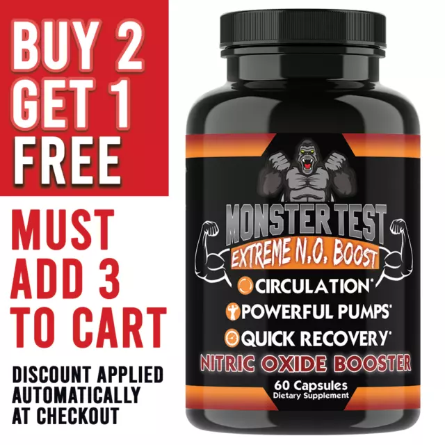 Monster Test Nitric Oxide Pre Workout Booster, Circulation, Recovery, Energy 1PK