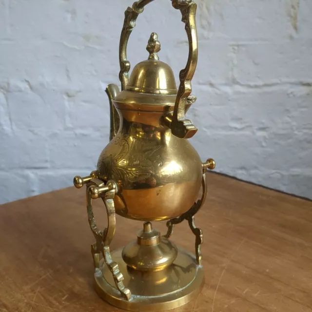 Vintage Victorian Ornate Antique Brass Teapot with Burner & Holder 3