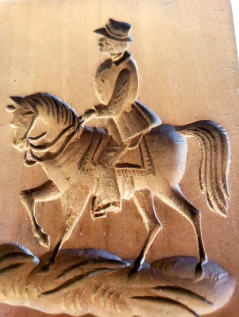 Early Original Wooden Carved Horse Rider Butter Cookie Mold